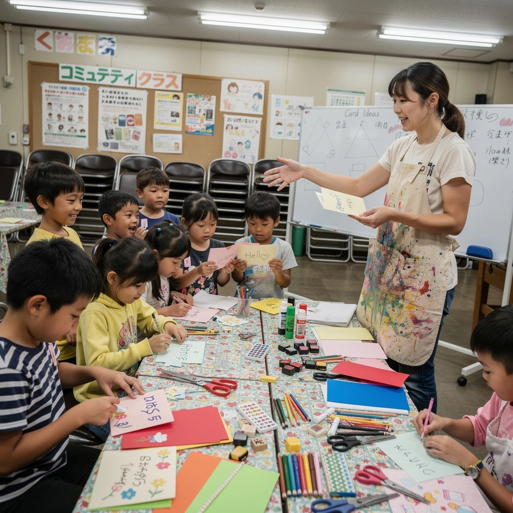 木製のクラフト材料と工具が散らばった作業場